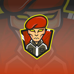 red beret mascot logo vector. e-sport logo