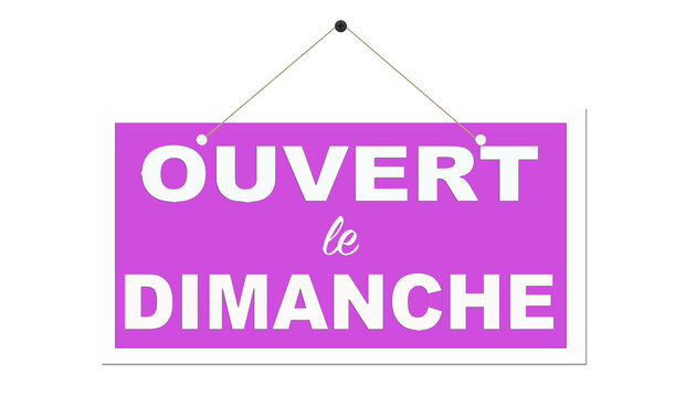 ouvert le dimanche panneau violet