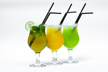 alcohol cocktail with straw isolated on white background