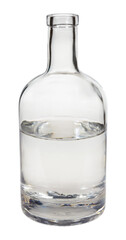 Eine kleine Glasflasche vor weißem Hintergrund.
