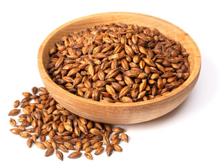 Barley Tea in the wooden bowl, isolated on white background