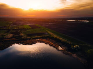 Sunset on the lake. Beautiful light