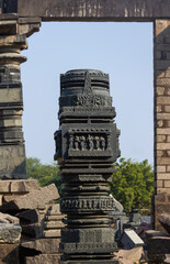 Fototapeta na wymiar Stone carved monuments in a fort in warangal