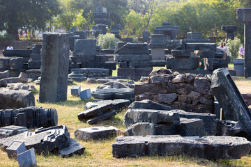 Stone carved monuments in a fort in warangal