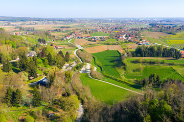 Fototapeta na wymiar Aerial view of the rural countryside of Croatian north