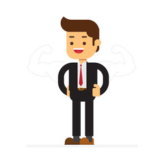 Businessman with drawn strong arms