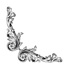 Vintage Baroque Victorian frame border floral ornament leaf scroll engraved retro flower pattern decorative design tattoo black and white Japanese filigree calligraphic vector heraldic swirl - obrazy, fototapety, plakaty