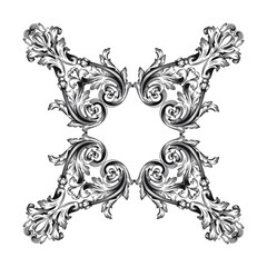 Vintage Baroque Victorian frame border floral ornament leaf scroll engraved retro flower pattern decorative design tattoo black and white Japanese filigree calligraphic vector heraldic swirl