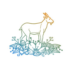 Goat Rose Flower with Vintage Animal Design. Mountain Floral frame ornament vector style. Decoration Design Wreath illustration.