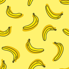 Fototapeta na wymiar Seamless pattern of bananas on yellow background in flat style. ready to use for cloth, textile, wrap and other.