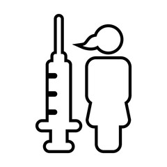 Vaccination icon vector with vaccine injection syringe female person symbol for virus protection in a glyph pictogram illustration