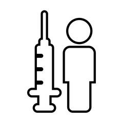 Vaccination icon vector with vaccine injection syringe female person symbol for virus protection in a glyph pictogram illustration