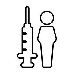 Vaccination icon vector with vaccine injection syringe female person symbol for virus protection in a glyph pictogram illustration