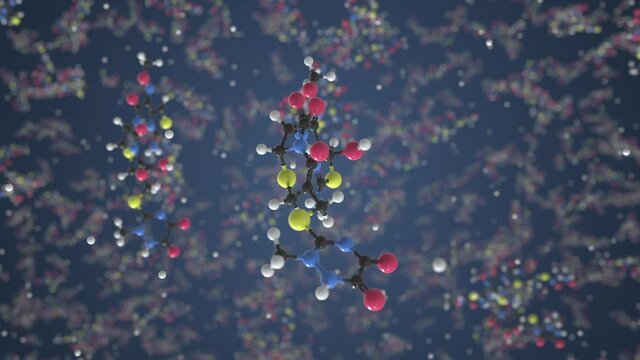 Molecule of Ceftriaxone. Molecular model, looping seamless 3d animation