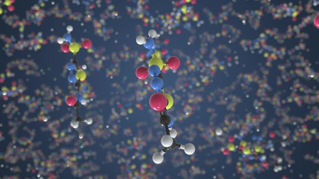 Molecule of Acetazolamide. Molecular model, looping seamless 3d animation