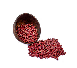 red beans in wooden bowl on white background