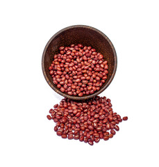 red beans in wooden bowl on white background