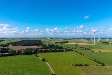 Aerial view with wind farm near Arle - obrazy, fototapety, plakaty