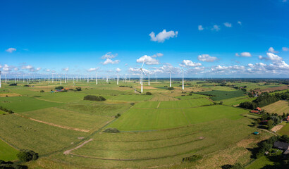 Aerial view with wind farm near Arle