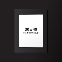 Portrait 30x40 photo frame mockup. Black frame mock up vector design