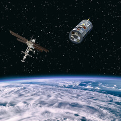 Fototapeta premium Spaceships in space. Science theme. The elements of this image furnished by NASA.