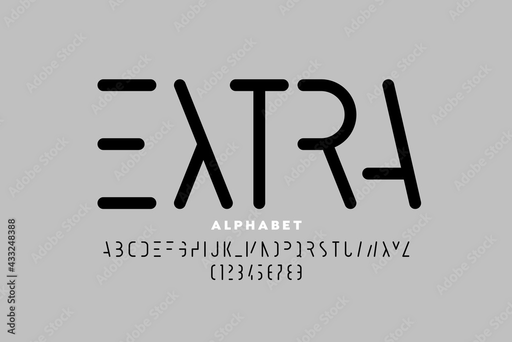 Fototapete minimalistic style font design, modern thin line typography, alphabet letters and numbers vector ill
