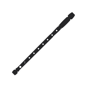 Black Filled Piccolo. Musical Woodwind Instrument Icon. Recorder Flute Isolated On Transparent Background.