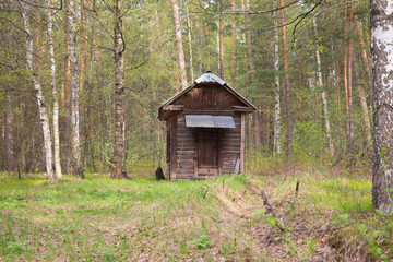 A lonely wooden hut in the forest