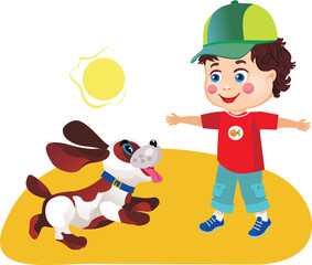 Fototapeta premium Child playing with dog.