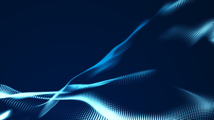 Dot blue wave light screen gradient texture background. Abstract  technology big data digital background. 3d rendering.