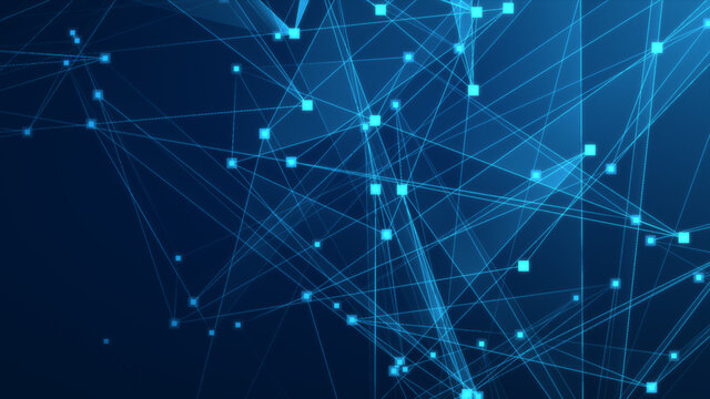 Abstract blue polygon tech network with connect technology background. Abstract dots and lines texture background. 3d rendering. © Papapig