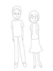 シンプルな笑顔の家族イラスト　線画