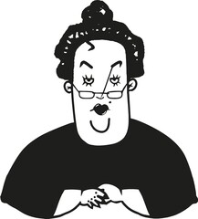 illustration caricature of funny middle age woman teacher in glasses isolated