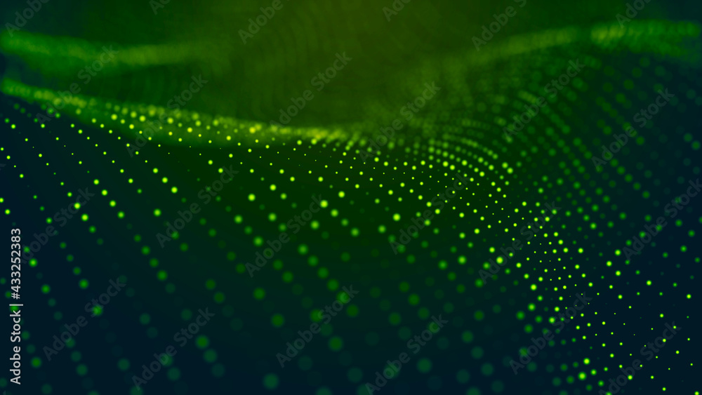 Poster abstract digital background. futuristic wave of dots and weave lines. digital technology. 3d renderi