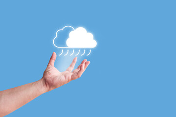 Cloud computing concept , close up with cloud over in hand cloud computing concept. information technologist with cloud the business concept,computing network concept