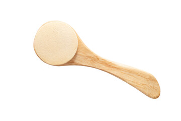 natural face sponge with wood handle on white isolated background