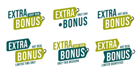 Extra bonus sticker badge with special discount. Sale special offer only on weekend or 24 hour. Limited time price reduction for cheap shopping purchase. Vector illustration isolated on white