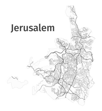 Jerusalem map. Detailed map of Jerusalem city administrative area. Cityscape panorama.