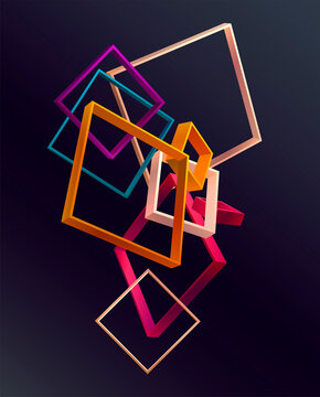 Abstract 3D geometric shape of colorful squares.