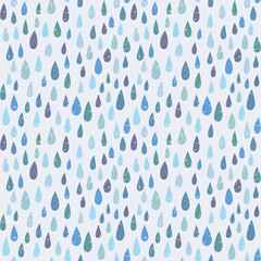 雨 雫 シームレスパターン おしゃれ/ Seamless Rain Drops Vector Pattern, Hand-Drawn Background, Great For Invitations, Textiles, Backgrounds, Banners Or Wallpapers - Vector Image