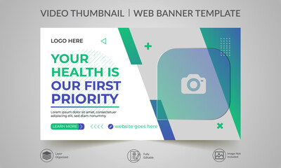 Editable video thumbnail and web banner design. Video cover photo fully editable for social media. Customizable web banner template and thumbnail.