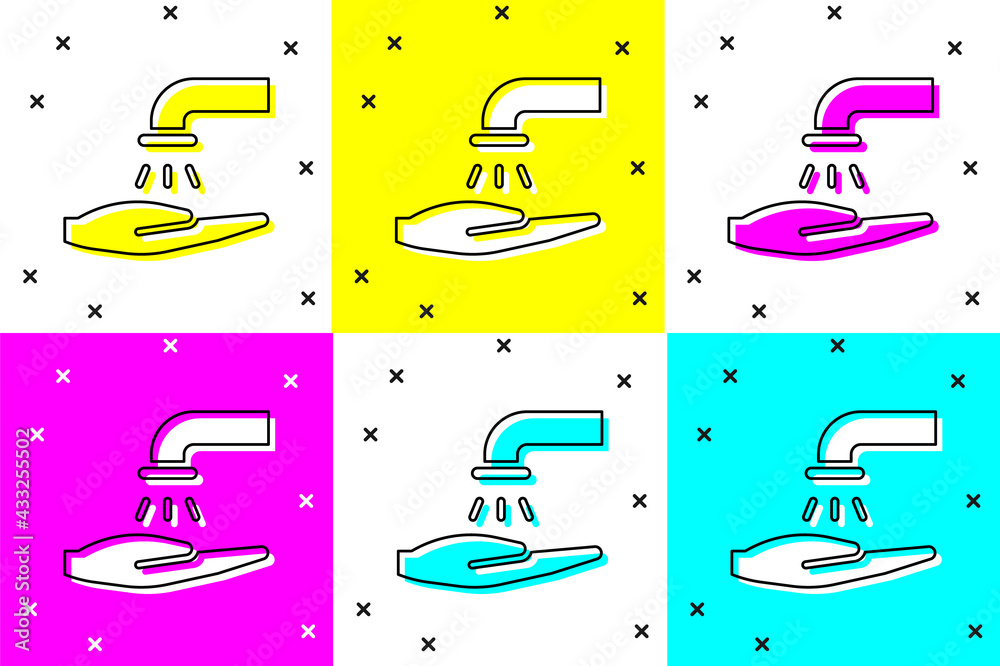 Canvas Prints Set Washing hands with soap icon isolated on color background. Washing hands with soap to prevent virus and bacteria. Vector Illustration