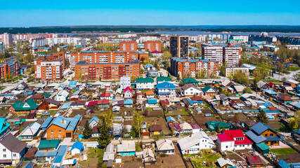 Fototapeta na wymiar The city of Berdsk from a bird's-eye view. Western Siberia