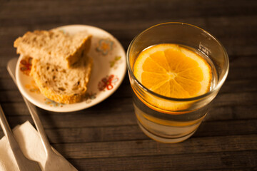 Glass of orange juice on the table