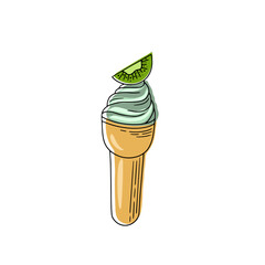 Multicolored ice cream in a straw with kiwi flavor on a white plate with green glaze. Vector illustration © Katisko