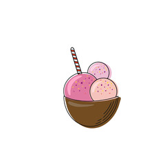 Ice cream balls in coconut on a white plate with pink glaze. Vector illustration © Katisko