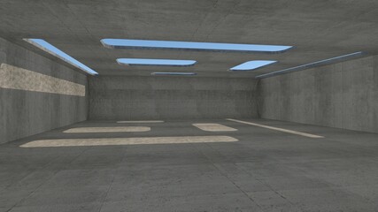 concrete  ceiling is opened in a rounded square and bumpy wall 3D