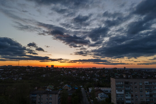 A beautiful sunset in the city from the ninth floor