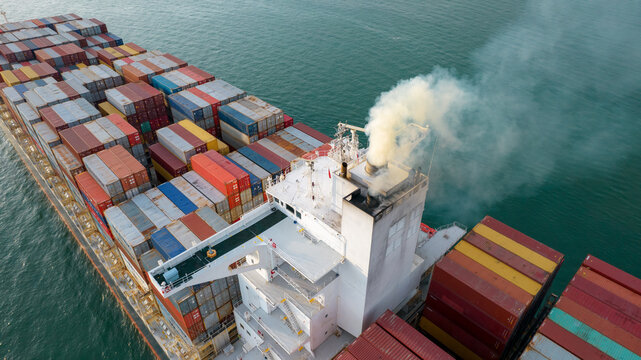 Smoke Exhaust Gas Emissions From Cargo Lagre Ship ,Marine Diesel Enginse Exhaust Gas From Combustion.