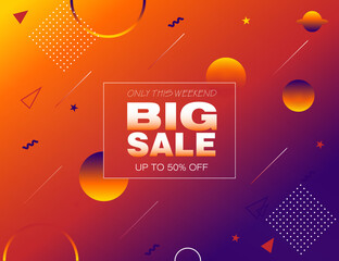 Sale banner template, memphis style, big sale, -50% discount, memphis style sale banner